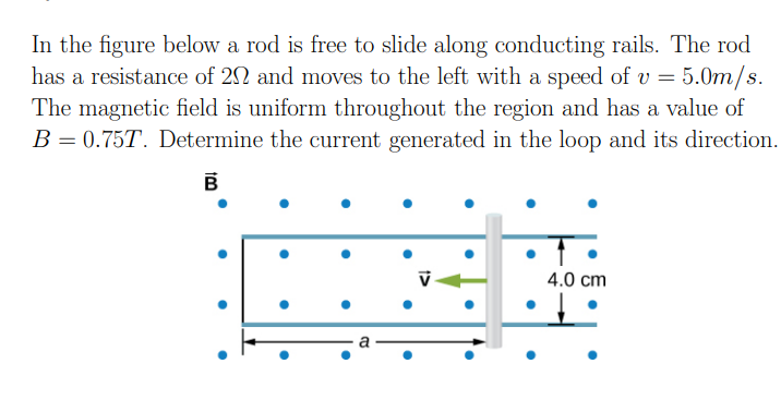 In The Figure Below A Rod Is Free To Slide Along Conducting Rails The Rod Has A Resistance Of 21 And Moves To The Left 1