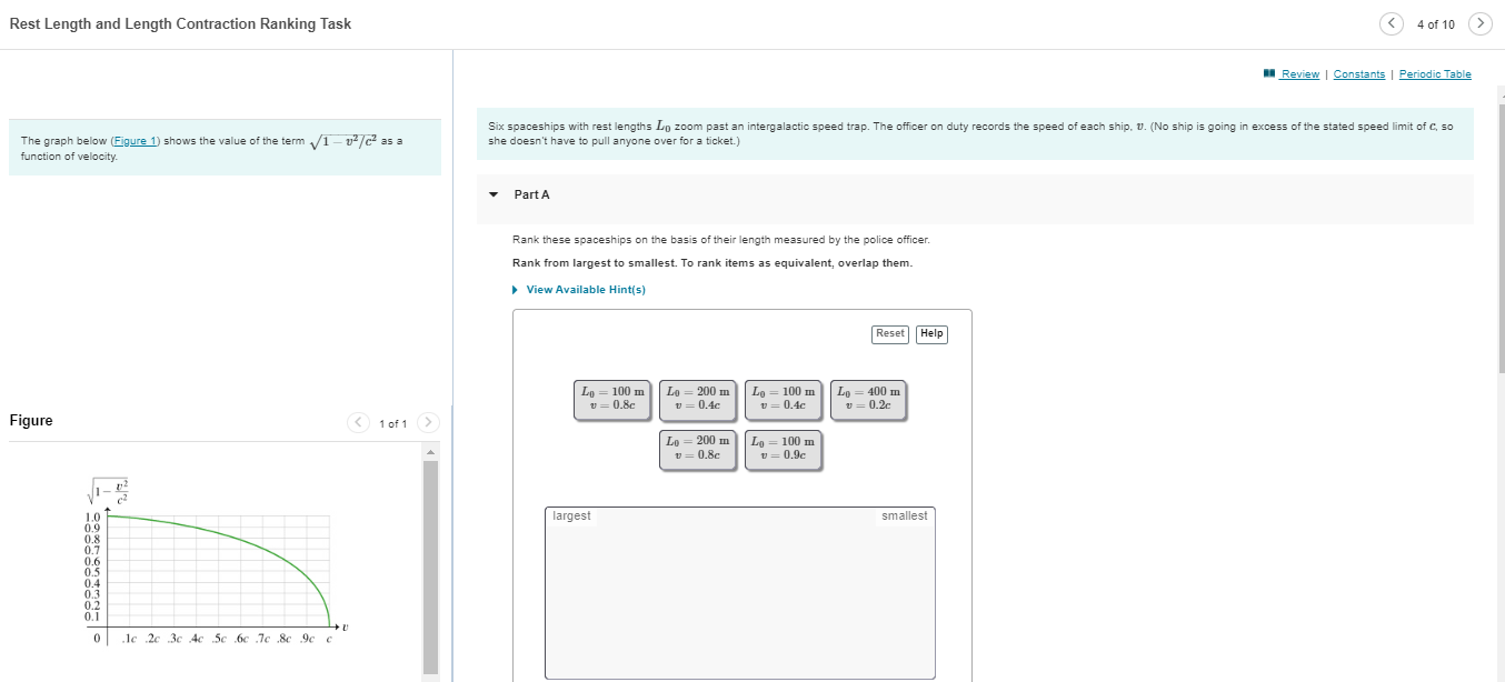 Rest Length And Length Contraction Ranking Task 4 Of 10 Review Constants Periodic Table The Graph Below Figure 1 Shows 1