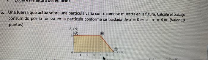 Cior 6 Una Fuerza Que Actua Sobre Una Particula Varia Con X Como Se Muestra En La Figura Calcule El Trabajo Consumido 1