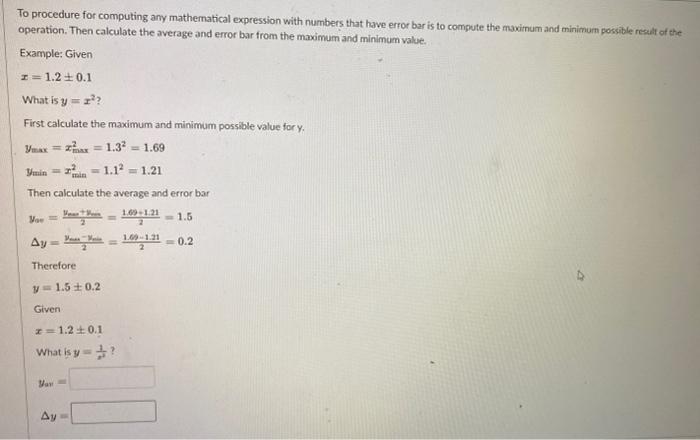 The Same Procedure Is Used For Calculation Involving Several Numbers With Error Bars Given X 1 2 0 1 Y 5 6 0 1 Wh 2