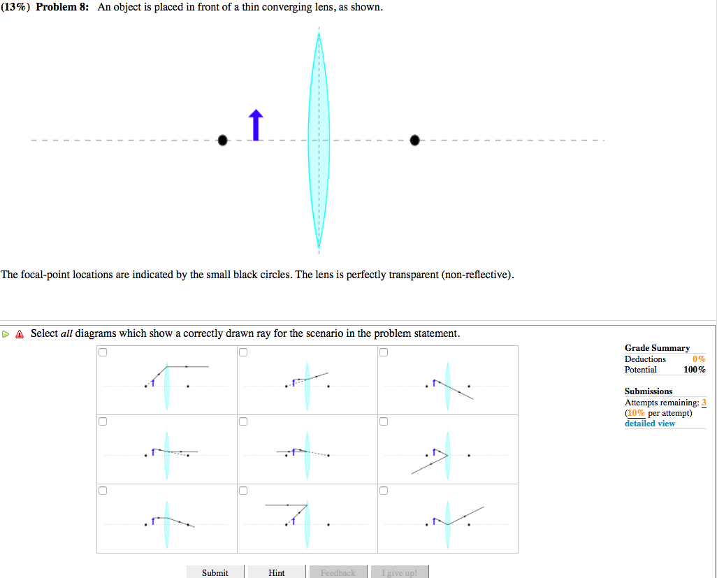 13 Problem 8 An Object Is Placed In Front Of A Thin Converging Lens As Shown 1 The Focal Point Locations Are Indic 1