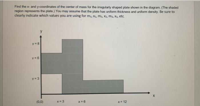 Find The X And Y Coordinates Of The Center Of Mass For The Irregularly Shaped Plate Shown In The Diagram The Shaded R 1