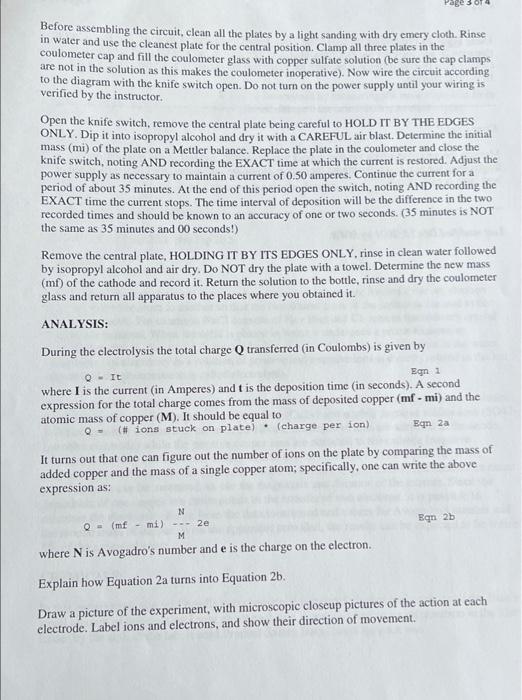 Charge On The Electron By Electrolysis Purpose A Value For The Charge On The Electron Will Be Determined By Measuring T 3