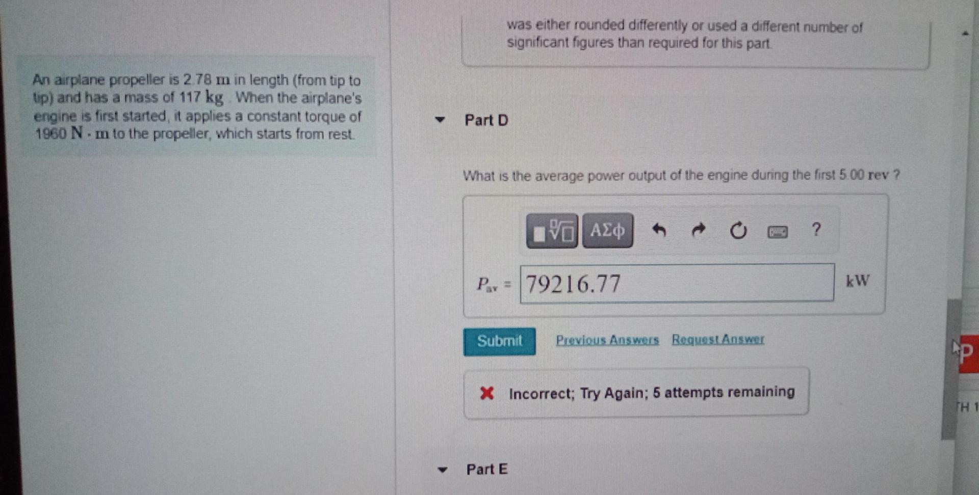 Was Either Rounded Differently Or Used A Different Number Of Significant Figures Than Required For This Part An Arplane 1