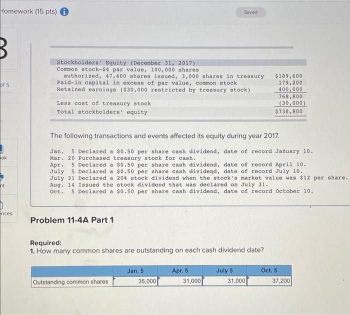 Required Information Problem 11 4a Analysis Of Changes In Stockholders U2019 Equity Accounts Lo C3 P2 P3 The Followin 2