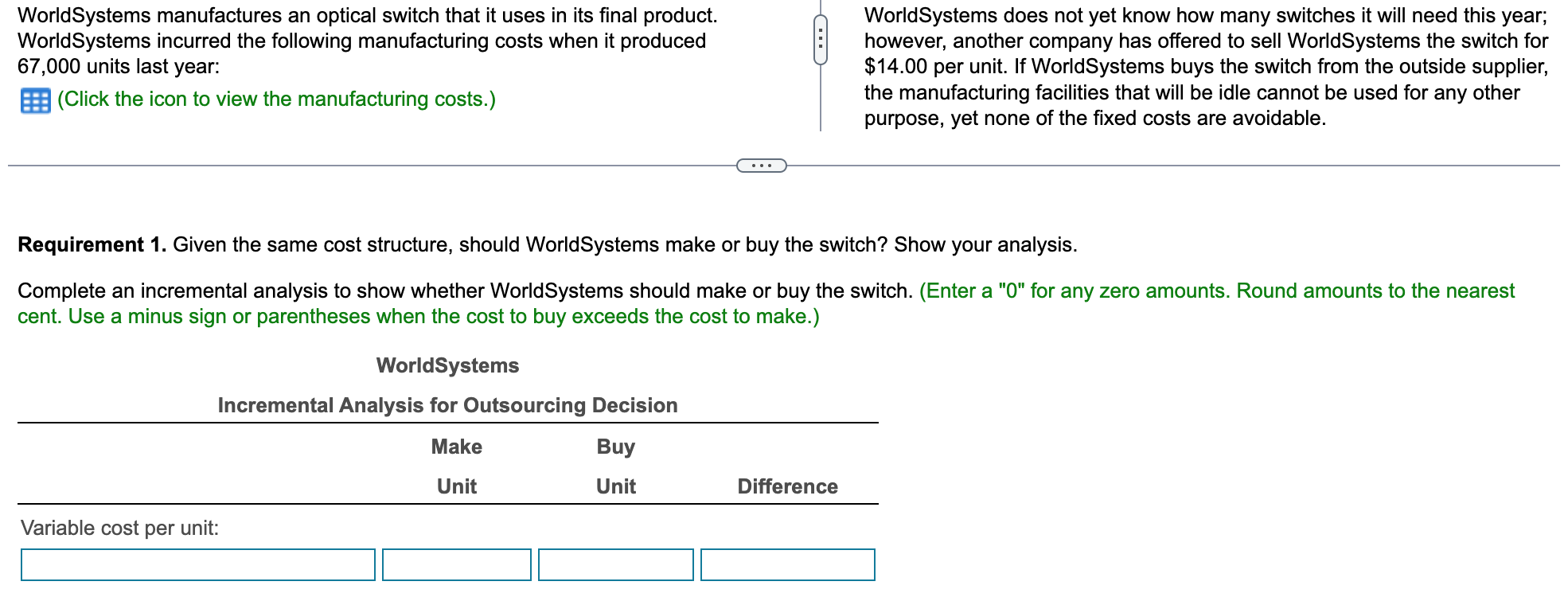 Worldsystems Manufactures An Optical Switch That It Uses In Its Final Product Worldsystems Incurred The Following Manuf 1