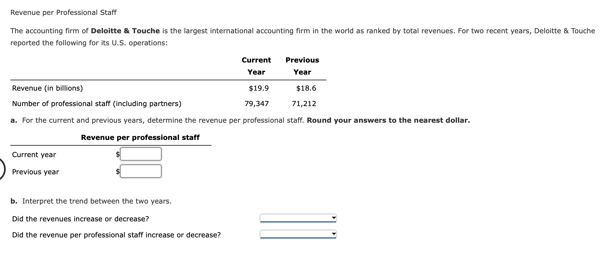 Revenue Per Professional Staff The Accounting Firm Of Deloitte Touche Is The Largest International Accounting Firm In 1