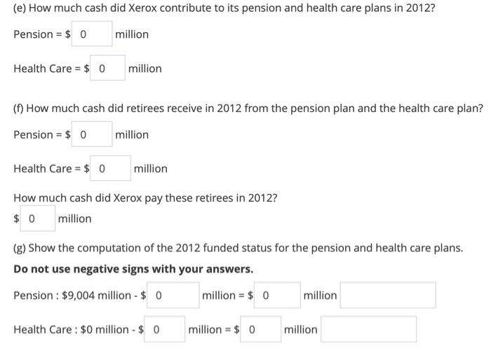 Analyzing And Interpreting Pension And Health Care Footnote Xerox Corporation Reports The Following Pension And Retiree 3