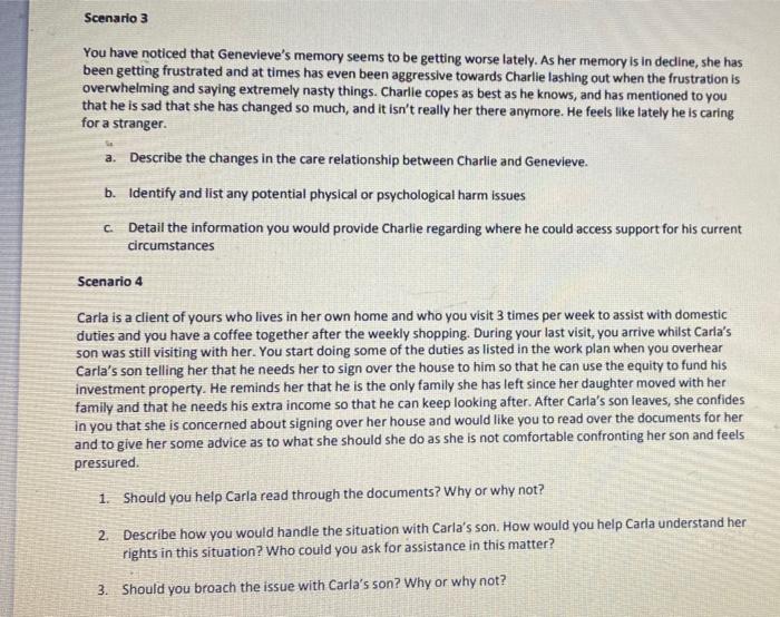 Scenario 3 You Have Noticed That Genevieve S Memory Seems To Be Getting Worse Lately As Her Memory Is In Decline She H 1
