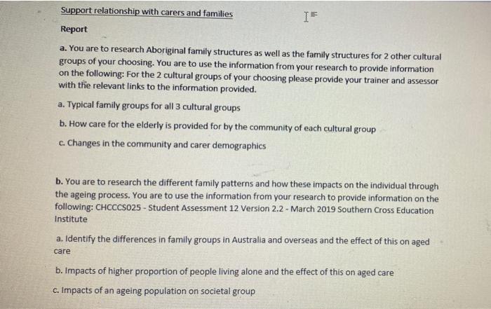 Support Relationship With Carers And Families Is Report A You Are To Research Aboriginal Family Structures As Well As T 1