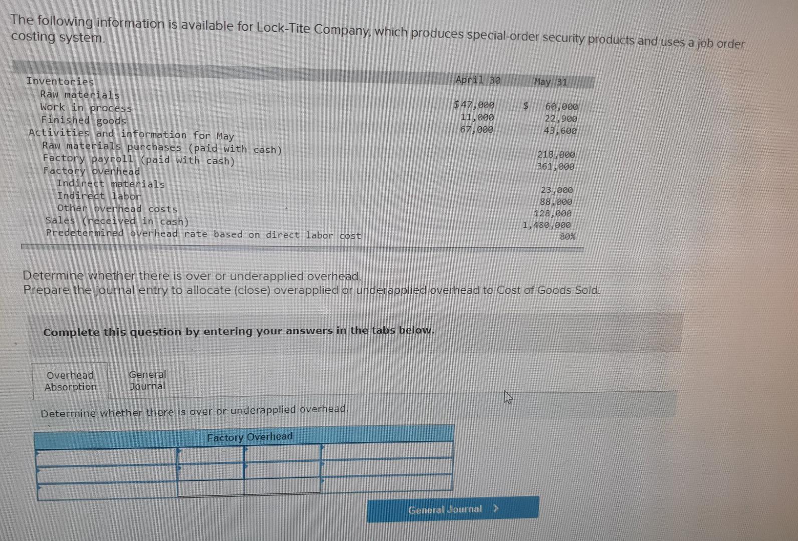 The Following Information Is Available For Lock Tite Company Which Produces Special Order Security Products And Uses A 1