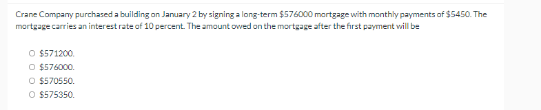 Crane Company Purchased A Building On January 2 By Signing A Long Term 576000 Mortgage With Monthly Payments Of 5450 1