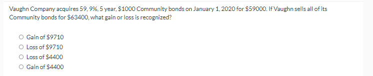 Vaughn Company Acquires 59 9 5 Year 1000 Community Bonds On January 1 2020 For 59000 If Vaughn Sells All Of Its 1