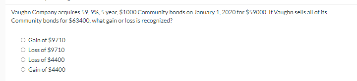 Vaughn Company Acquires 59 9 5 Year 1000 Community Bonds On January 1 2020 For 59000 If Vaughn Sells All Of Its 1