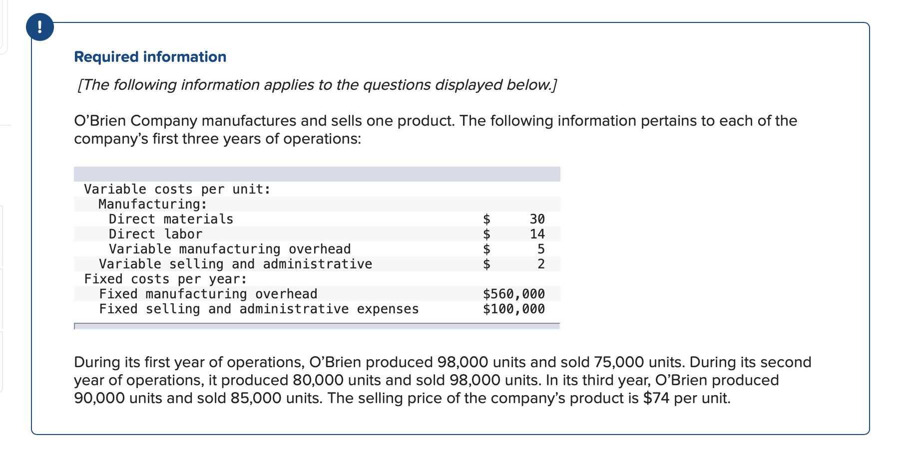 Required Information The Following Information Applies To The Questions Displayed Below O Brien Company Manufactures 1