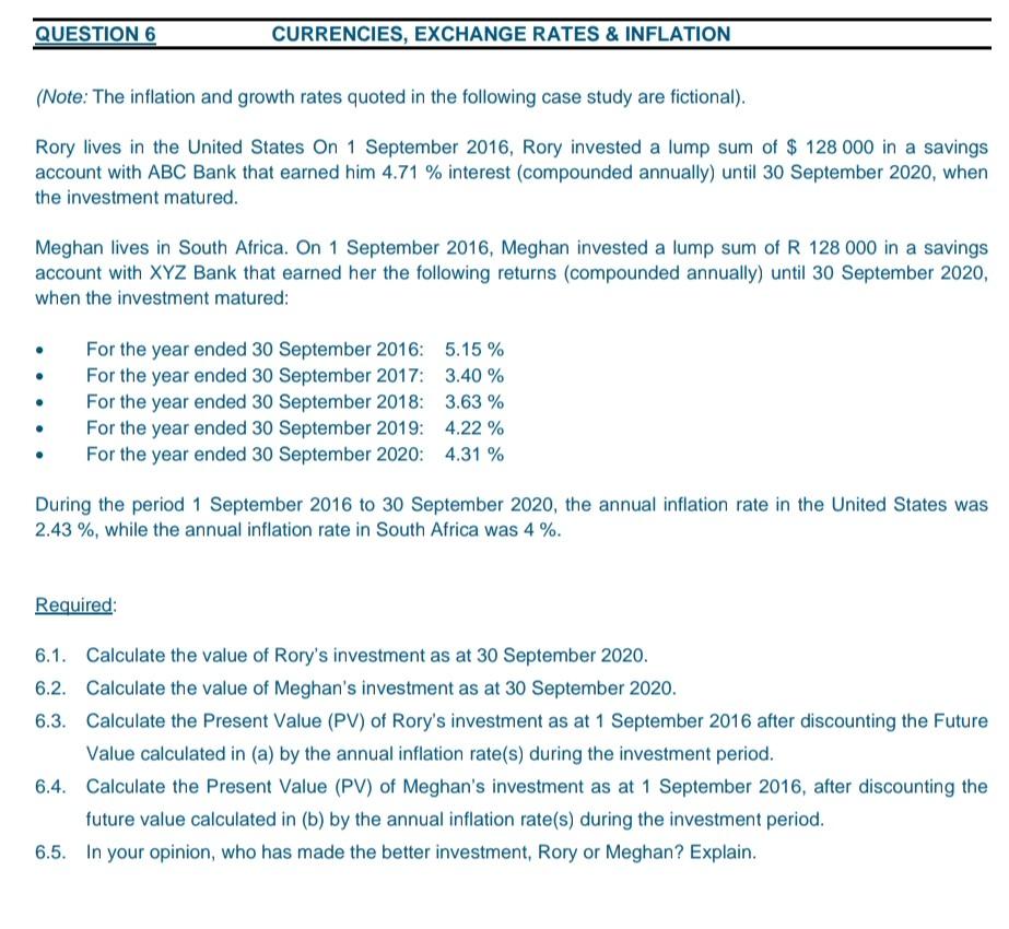 Question 6 Currencies Exchange Rates Inflation Note The Inflation And Growth Rates Quoted In The Following Case Stu 1