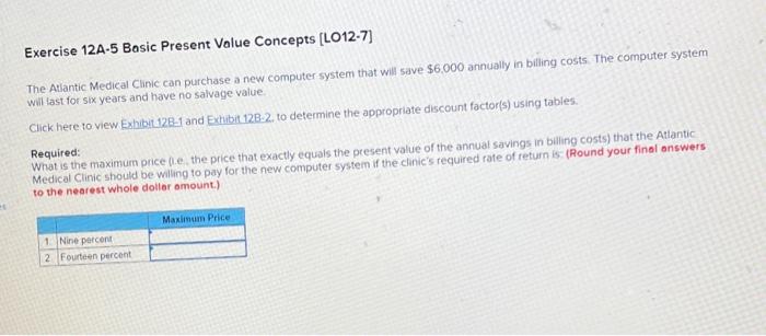 Exercise 12a 5 Basic Present Value Concepts Lo12 7 The Atlantic Medical Clinic Can Purchase A New Computer System That 1