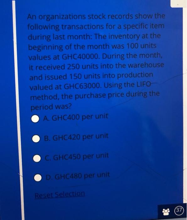 An Organizations Stock Records Show The Following Transactions For A Specific Item During Last Month The Inventory At T 1