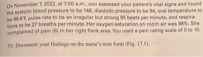 On November 7 2022 At 7 00 A M You Assessed Your Patient S Vital Signs And Found The Systolic Blood Pressure To Be 1 1