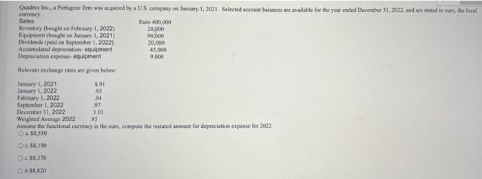 Quadros Inc A Portugese Firm Was Acquired By A U S Company On January 1 2021 Selected Account Balances Are Availabl 1