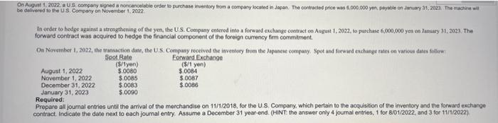 On August 1 2022 A Us Company Signed A Noncancelable Order To Purchase Inventory From A Company Located In Japan The 1