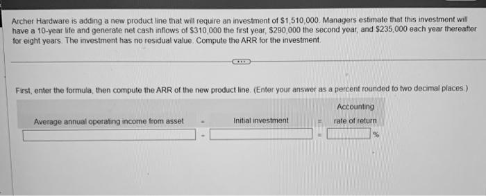 Archer Hardware Is Adding A New Product Line That Will Require An Investment Of 1 510 000 Managers Estimate That This 1