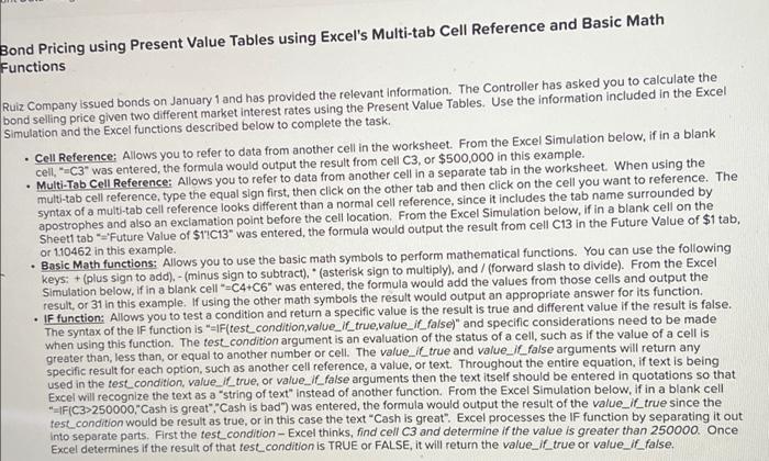 Bond Pricing Using Present Value Tables Using Excel S Multi Tab Cell Reference And Basic Math Functions Ruiz Company Iss 1