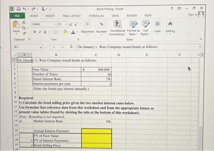 Bond Pricing Using Present Value Tables Using Excel S Multi Tab Cell Reference And Basic Math Functions Ruiz Company Iss 2