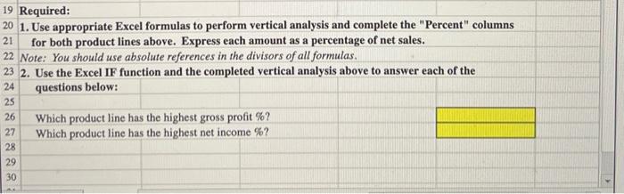 Preparing A Vertical Analysis Using Excel S If And Basic Math Functions And Absolute Cell References Lake Athletics Has 3