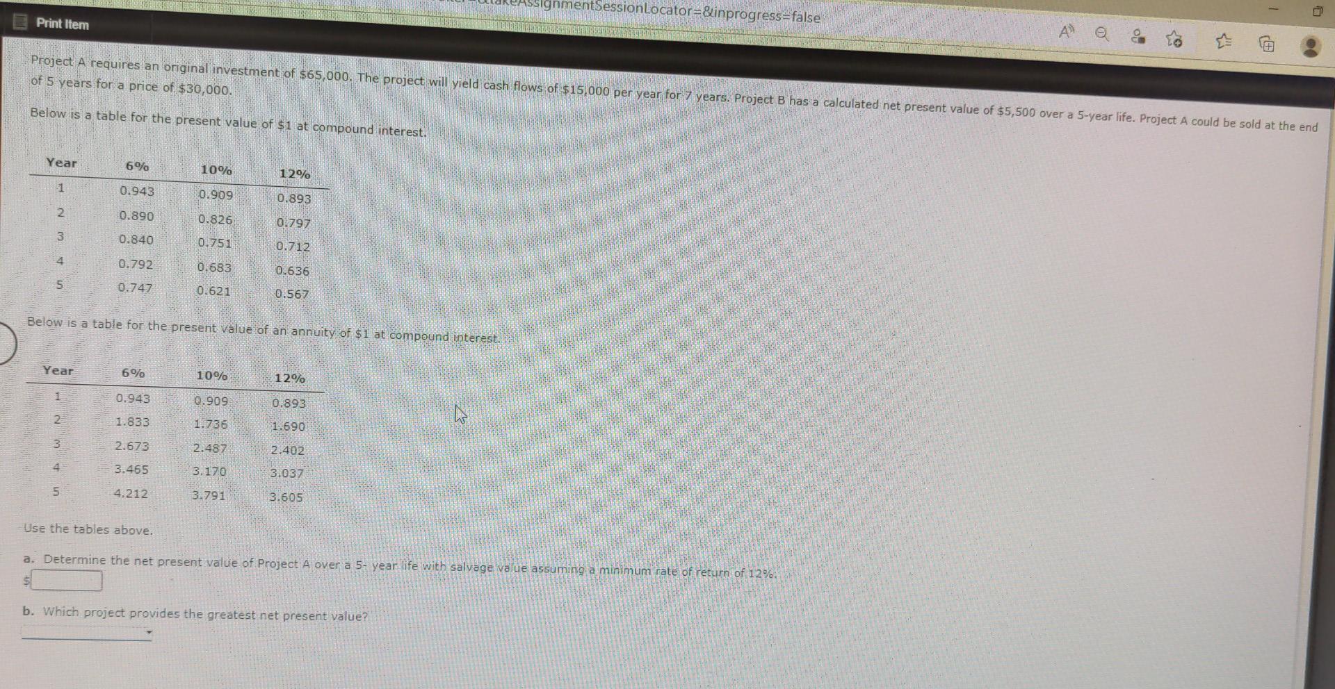 Signmentsessionlocator Inprogress False A Print Item Project A Requires An Original Investment Of 65 000 The Project 1