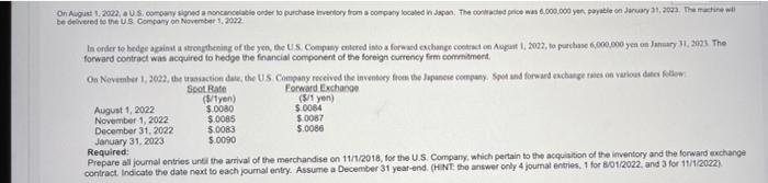 On August 1 2022 Us Company Signed A Noncancelable Order To Purchase Inventory From A Company Located In Japan The C 1