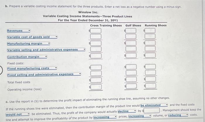 Variable And Absorption Costing Three Products Winslow Inc Manufactures And Sells Three Types Of Shoes The Income Stat 3