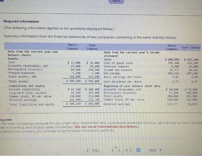 Saved Required Information The Following Information Applies To The Questions Displayed Below Summary Information Fro 1