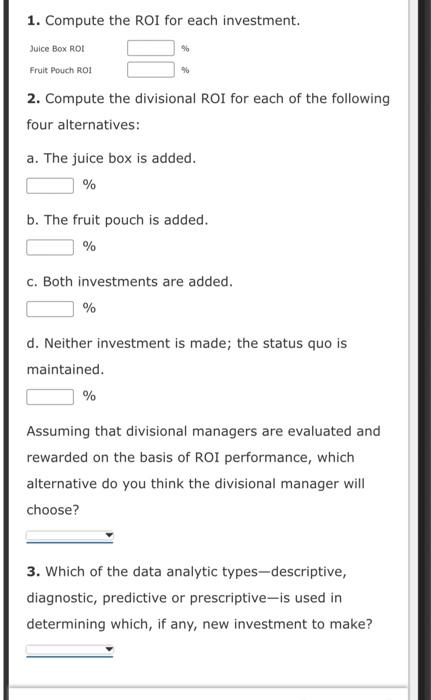 Roi And Investment Decisions Allard Inc Presented Two Years Of Data For Its Frozen Foods Division And Its Canned Food 2