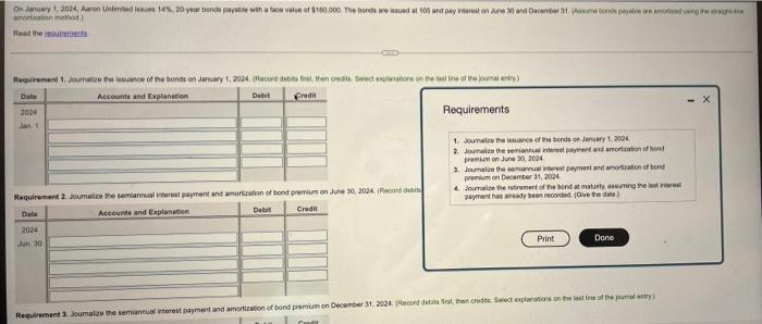 On January 1 2024 Aaron Unlimited Issues 14 20 Year Bonds Payable With A Face Value Of 160 000 The Bonds Are Issue 1