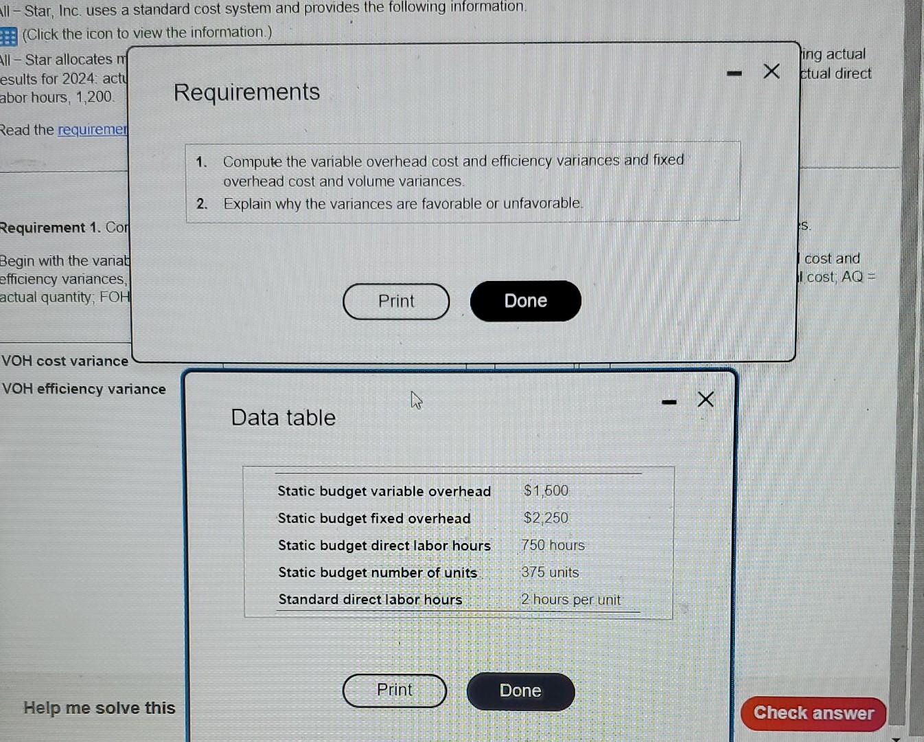 All Star Inc Uses A Standard Cost System And Provides The Following Information Click The Icon To View The Informati 2