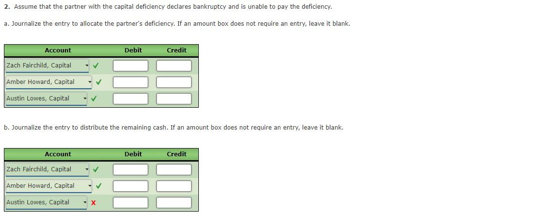 2 Assume That The Partner With The Capital Deficiency Declares Bankruptcy And Is Unable To Pay The Deficiency A Journ 1