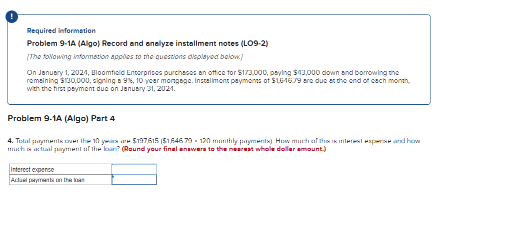 Required Information Problem 9 1a Algo Record And Analyze Installment Notes Lo9 2 The Following Information Applies 1