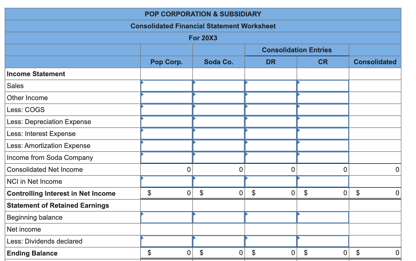 Pop Corporation Acquired 70 Percent Of Soda Company S Voting Common Shares On January 1 20x2 For 114 800 At That Dat 1