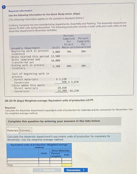 Required Information Use The Following Information For The Quick Study Below Algo The Following Information Applies 1