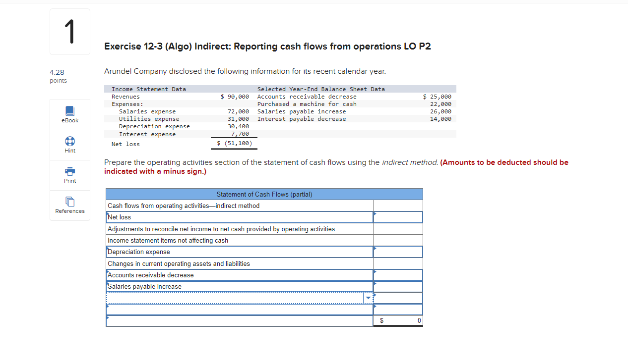 1 Exercise 12 3 Algo Indirect Reporting Cash Flows From Operations Lo P2 Arundel Company Disclosed The Following Info 1