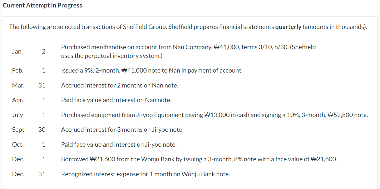 Current Attempt In Progress The Following Are Selected Transactions Of Sheffield Group Sheffield Prepares Financial Sta 1
