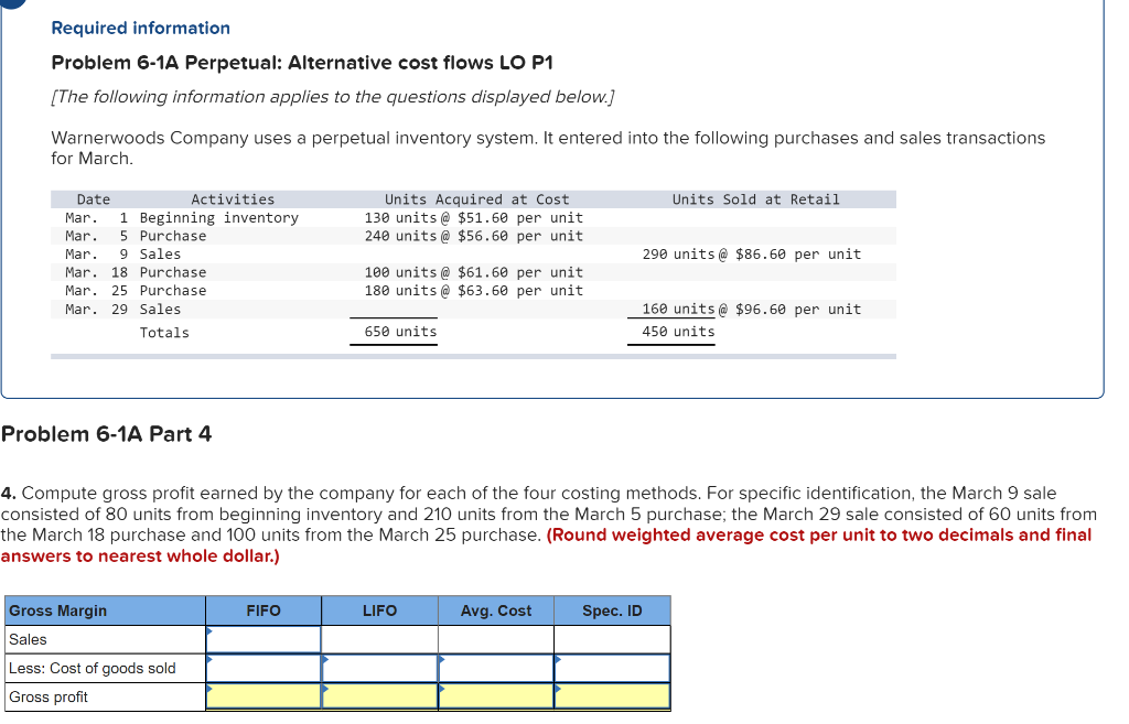Required Information Problem 6 1a Perpetual Alternative Cost Flows Lo P1 The Following Information Applies To The Ques 1