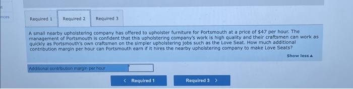 Portsmouth Company Makes Upholstered Furniture Its Only Variable Cost Is Direct Materials The Demand For The Company S 2