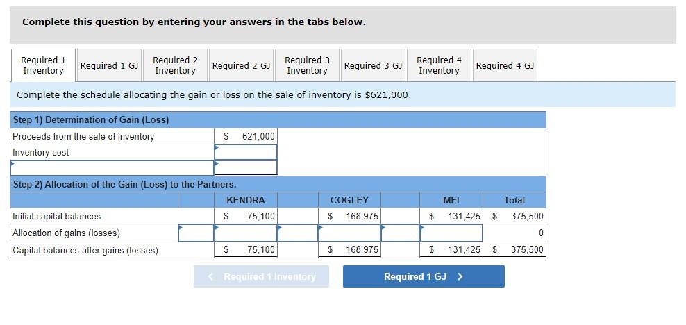 Problem 12 6a Algo Liquidation Of A Partnership Lo P5 Kendra Cogley And Mei Share Income And Loss In A 3 2 1 Ratio 1