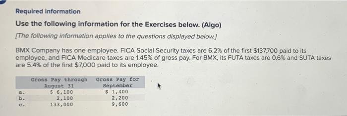 Required Information Use The Following Information For The Exercises Below Algo The Following Information Applies To 1