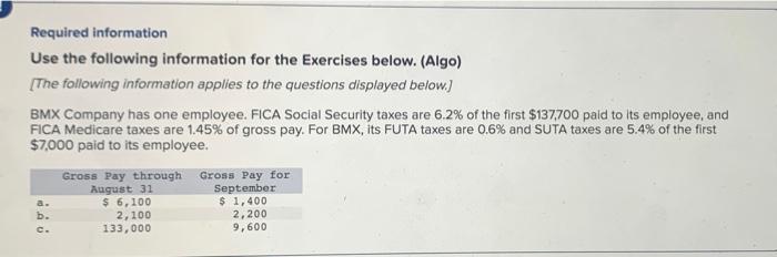 Required Information Use The Following Information For The Exercises Below Algo The Following Information Applies To 4