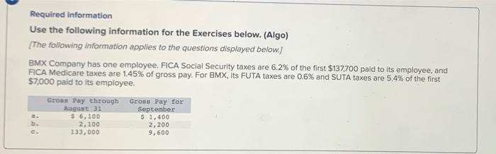 Required Information Use The Following Information For The Exercises Below Algo The Following Information Applies To 6