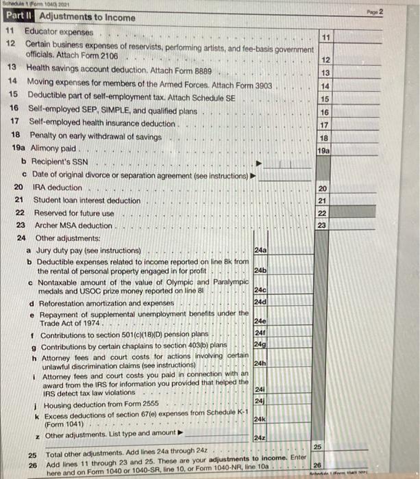Edule 1 Form 1040 Department Of The Treasury Internal Revenue Service Name S Shown On Form 1040 1040 Sr Or 1040 Nr 2