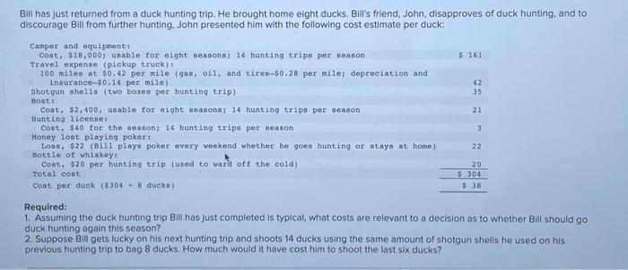 Bill Has Just Returned From A Duck Hunting Trip He Brought Home Eight Ducks Bill S Friend John Disapproves Of Duck H 1